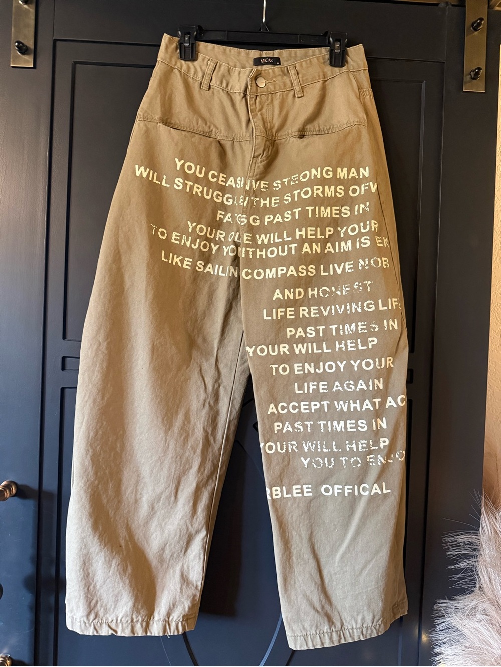 Olive tan khaki Wide-Leg Graphic Cargo Pants - Olive - Picture 8 of 9